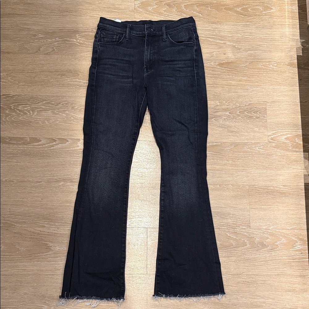 MOTHER Raw Hem Flare Jeans in Dark Wash